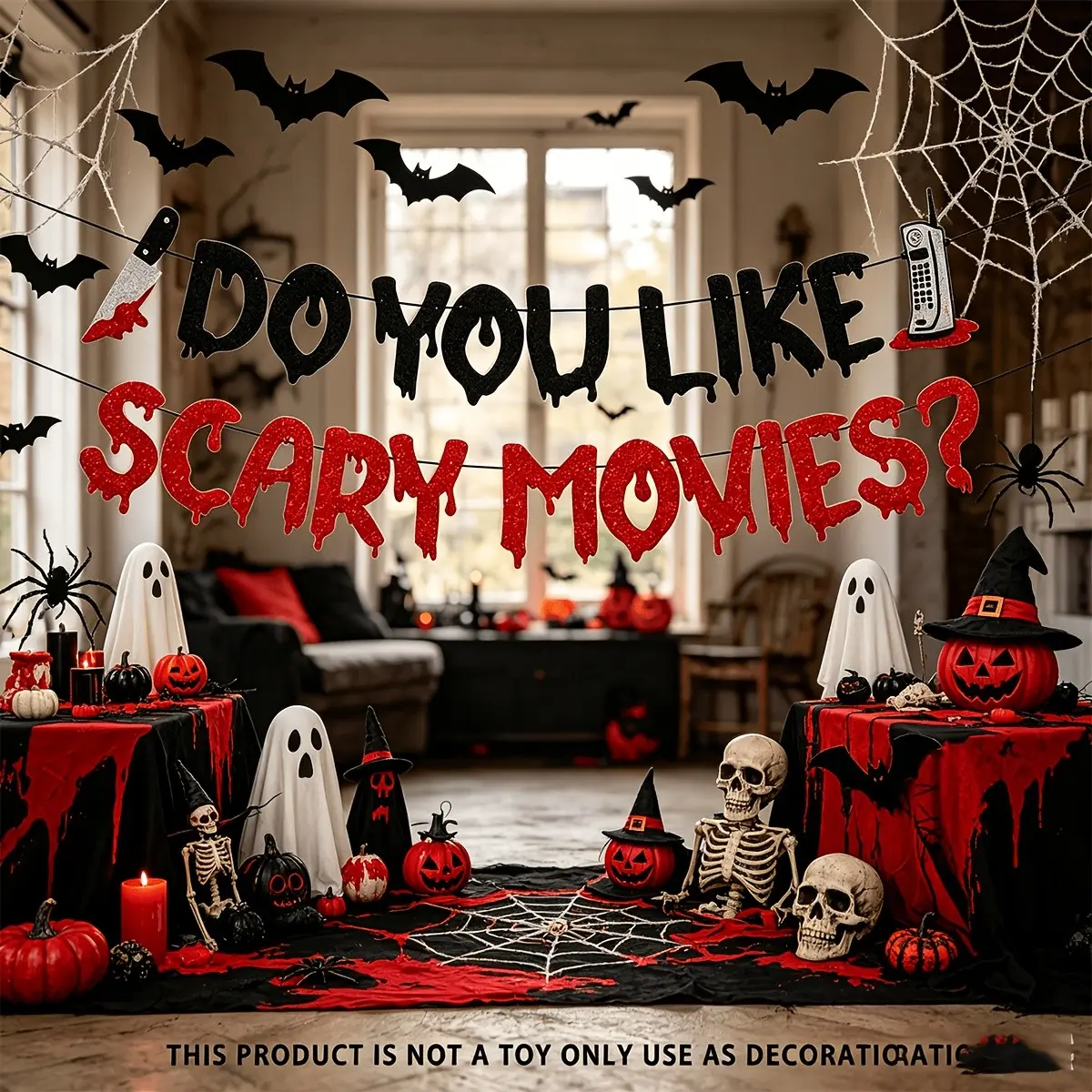 Halloween Horror Movie Night Party Decorations, Bloody Killer Murder Theme Banner, Halloween Event Scene Setup, 1 Set