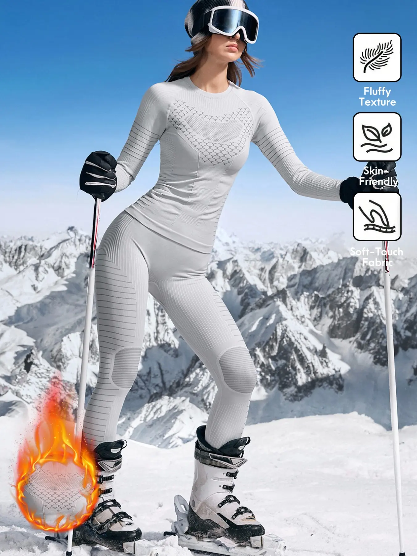 Women's Outdoor Skiing Innerwear Set, Sweat-Wicking Warm Compression Clothing, Tight-Fitting Quick-Dry Ski Suit, Ideal for Winter Sports