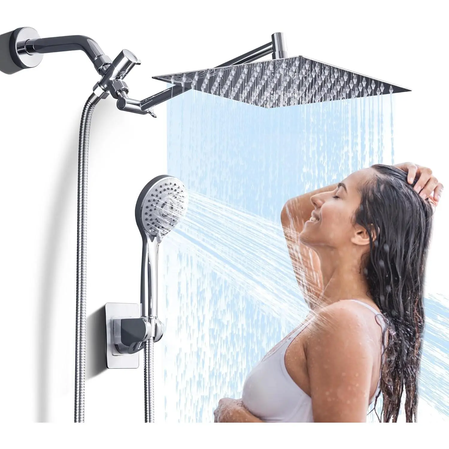 10 in Chrome Rain Shower Head with Handheld Combo Unit, 304 Stainless Steel, Adjustable Arm, 5 Modes, Anti-Clog Nozzles, Easy Bathroom Upgrade