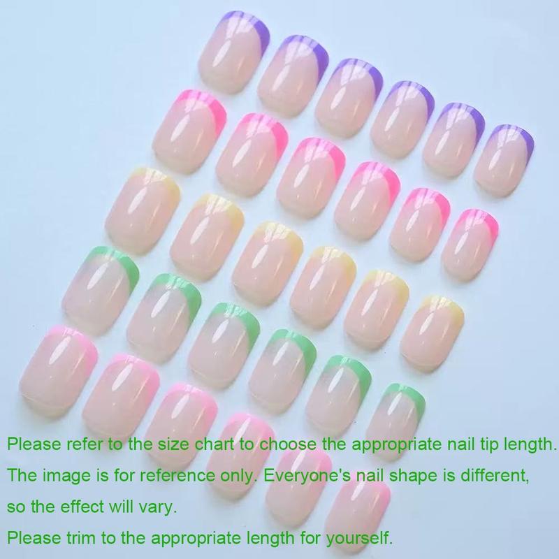 Neon Rainbow French Nail Tips, 240Pcs Short Brighter Pastel French Tip Press on Beach  for Women, 5 Color Glossy Soft Gel  Nail Press Ons Fake False Nails Extensions for DIY Art,Press on  Women  Short