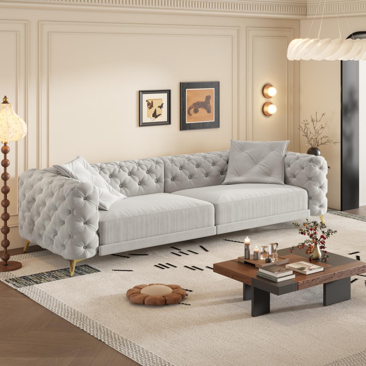 97.7" 3-in-1 Convertible Sleeper Sofa,28.4" Deep Seat Pull Out Sofa Bed,Button Tufted Modern Sofa,4-Seater Couch with Movable Ottoman  for Apartment,Office,Bedroom,Light Grey(Old SKU:W1885S00203)    RR