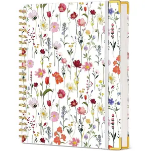 Cute Spiral Lined Notebook Journal for Women, 200 Pages 8.5" x 11" A4 Large Hardcover Spiral Journal, 100 GSM Thick Paper, College Ruled Notebook for Writing Work School, Wildflower Garden Design