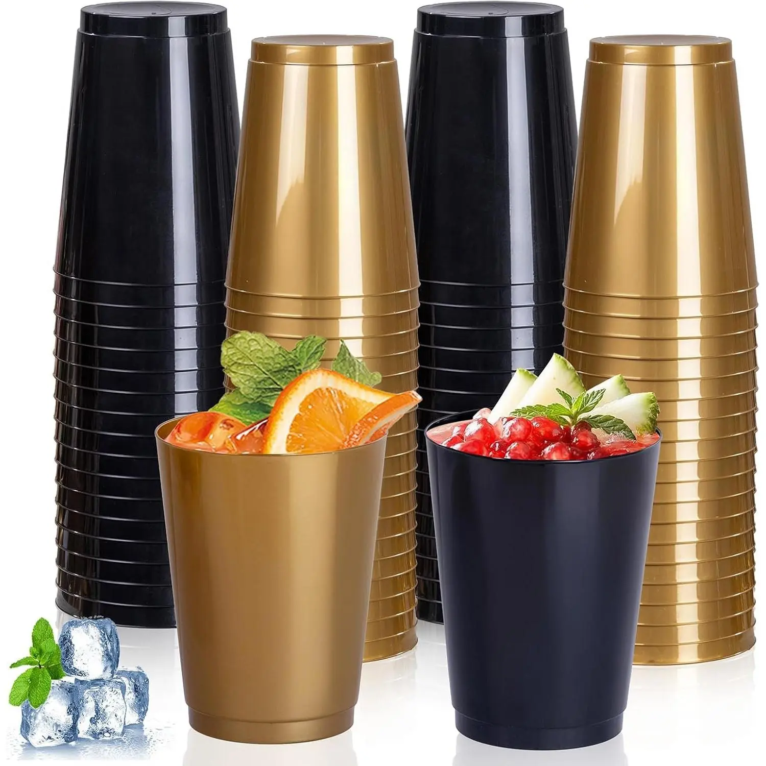 DaYammi 100 Pack Plastic Cups for Party- Disposable Gold Cups and Black Cup | Party Cups Include: 50 Black Cups and 50 Gold Cups for Party Supplies Festive Celebrations Wine Beer Beverage for Halloween