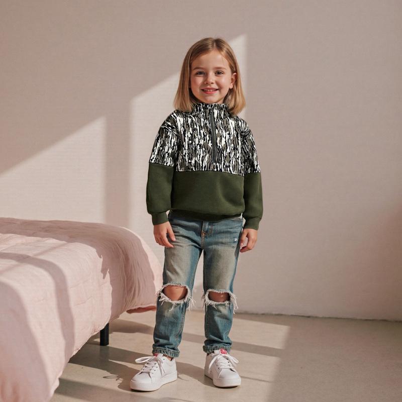 Infant Toddler Baby Girl Boy Camo Hoodie Outfit Half Zipper Long Sleeve Hooded Sweatshirt Casual Pullover Little Kids Hunting Clothes