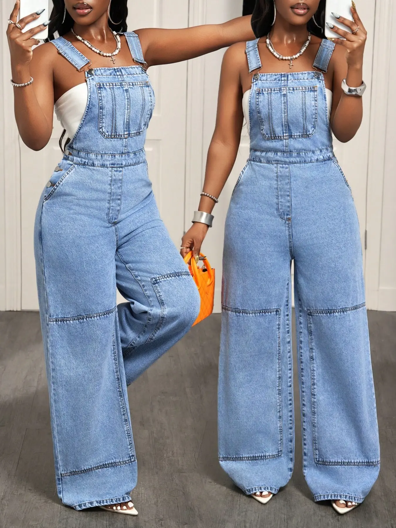 Women's Casual Denim Jumpsuit, Adjustable Strap Wide Leg Jumpsuit, Overalls, Spring Summer Leisure Wear, Chic, Comfortable and Stylish Design