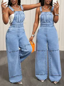 Women's Casual Denim Jumpsuit, Adjustable Strap Wide Leg Jumpsuit, Overalls, Spring Summer Leisure Wear, Comfortable and Stylish Design