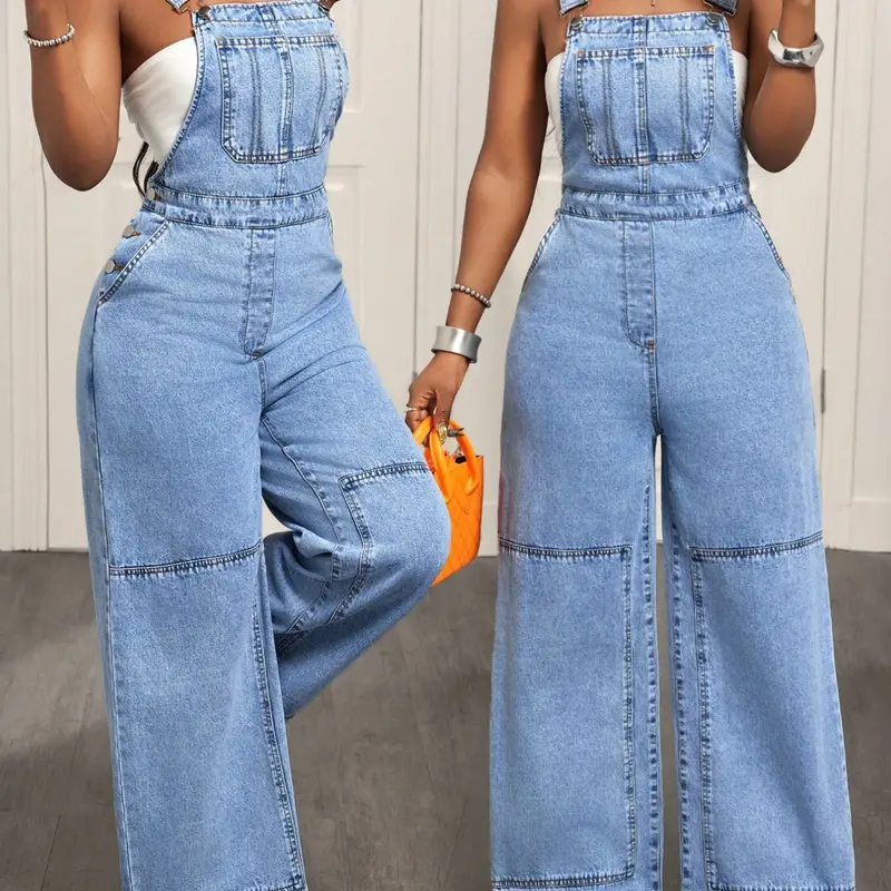 Women's Casual Denim Overalls, Jeans Overalls, Adjustable Strap Wide Leg Jumpsuit, Comfortable Stylish Leisure Clothes for Spring and Summer