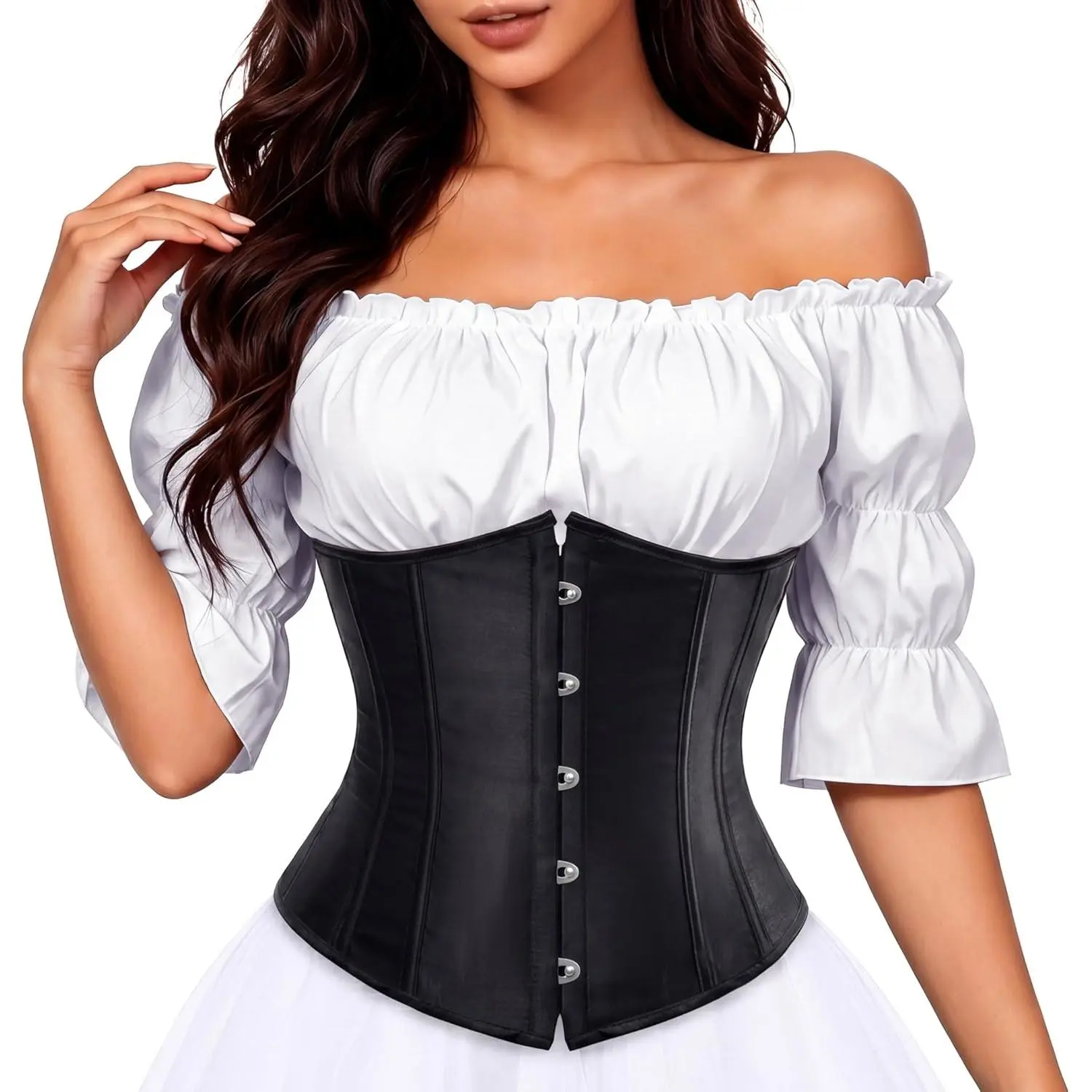 Women's Boned Underbust Satin Corset Top - Lace-Up Waist Trainer, Bone-In Corset Shapewear Tops for Waist Training, Plus Size Gothic Vintage Cosplay Halloween Costumes
