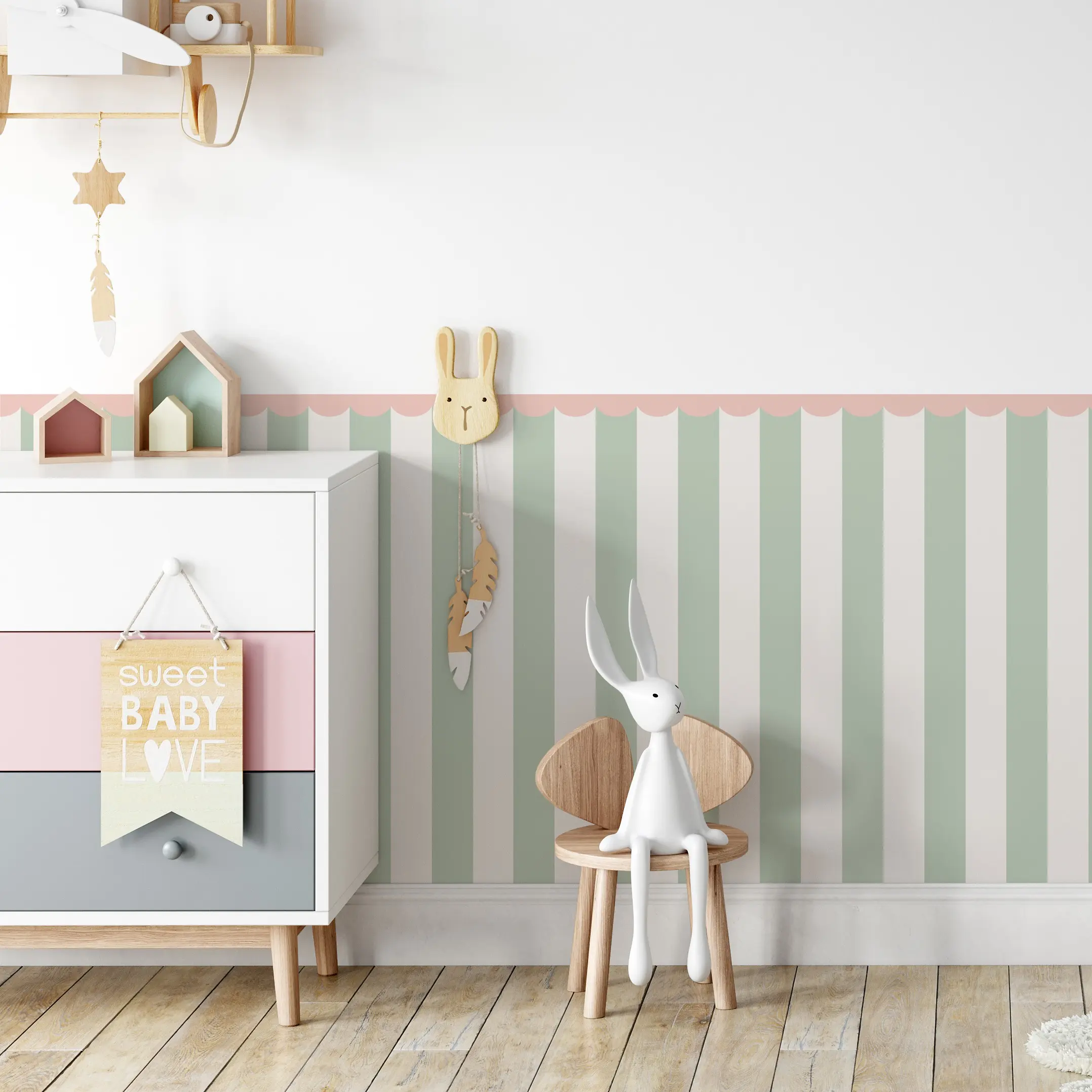 Striped Half Wall Decor Sticker, Removable Bohemian Style, Suitable for Living Room, Dining Room, Bedroom, Desk, Cabinet, Cuttable Wallpaper