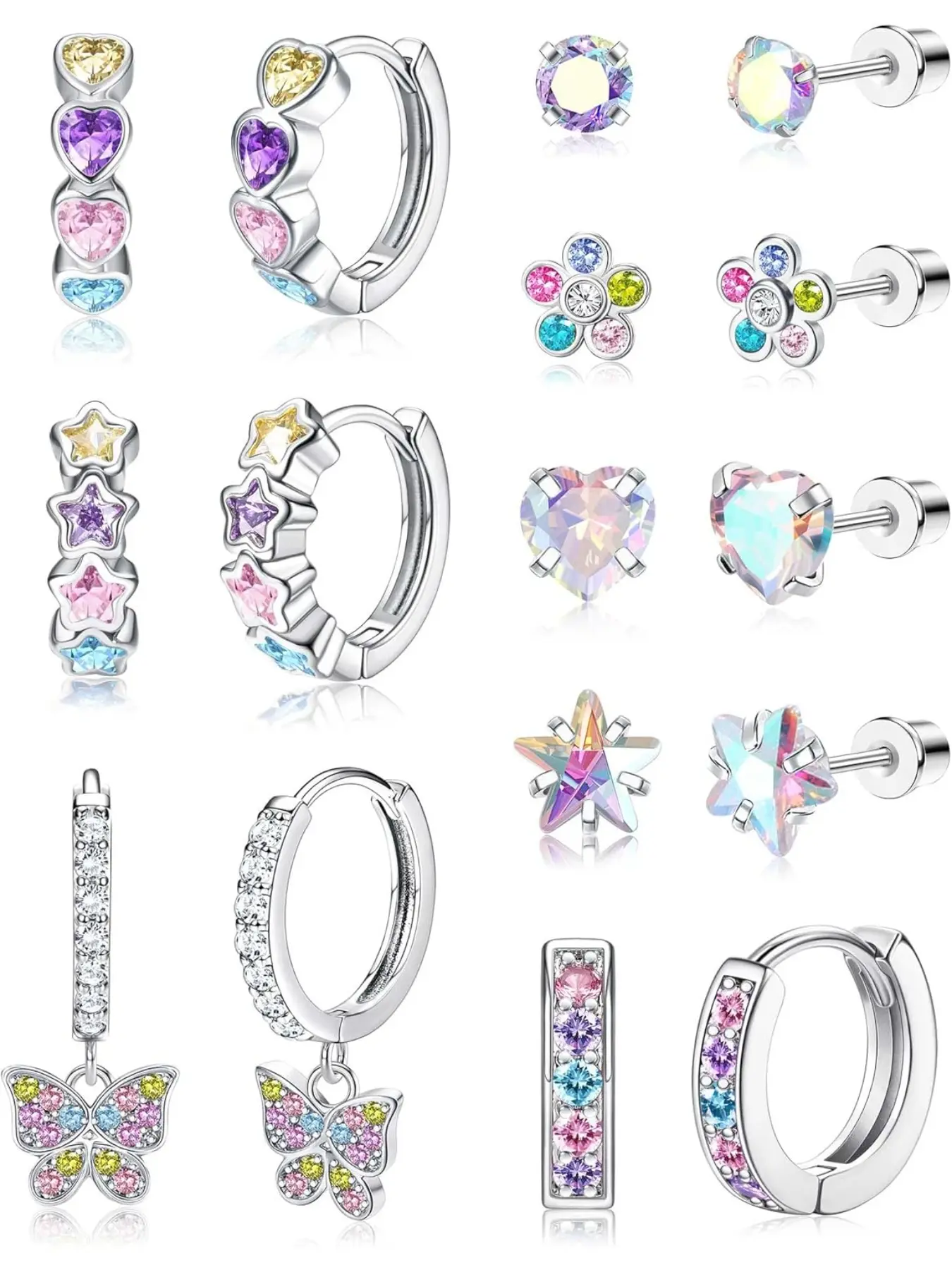 Hypoallergenic Earrings for Girls Women Stainless Steel Hoop Earrings for Sensitive Ears Screw Back Stud Earrings Set Cute Girls Toddler Earrings Kids Earrings Jewelry for Teen Girls