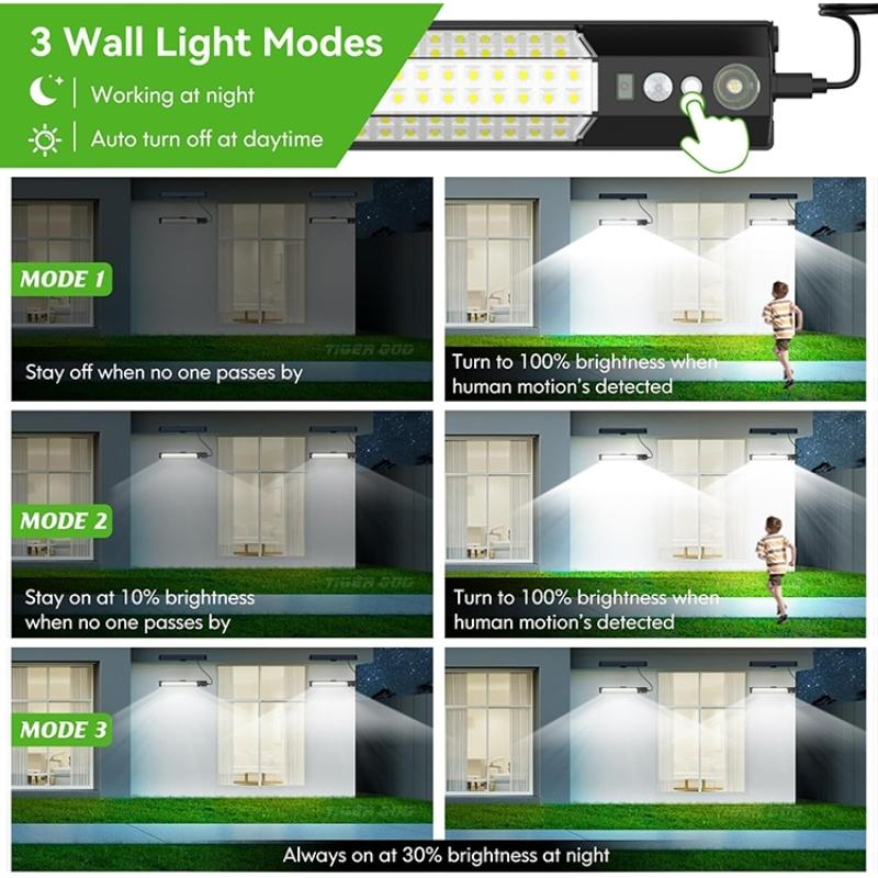Solar Powered Wall Light, Outdoor Landscape Garden Camping Light, USB/Solar Charging Waterproof Wall Mounted Light with Motion Sensor & Remote Control