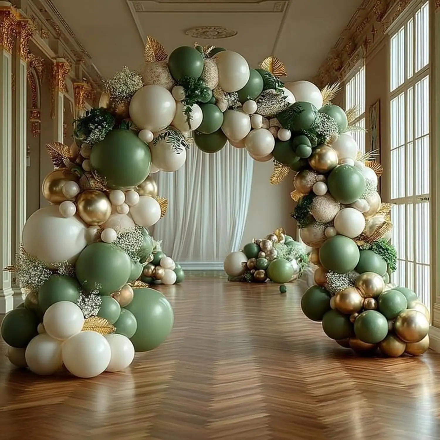 Sage Green Balloon Garland Arch Kit 158 count Sand White  Green Balloons for Birthday Jungle Safari Party Decorations