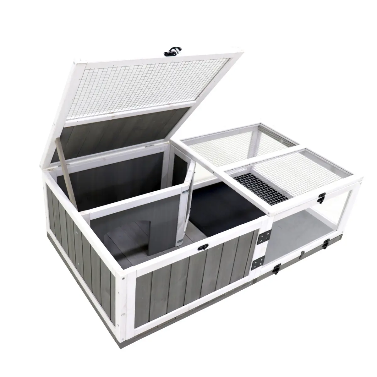 Wooden Reptile Cage 43.1"L*24"W*12.8"H, 2-Room Habitat with Acrylic Panels & 2 Waterproof PVC Trays, Thick Wire Lock Design for Tortoise Lizard Snake Indoor Outdoor Use, Two-Story Cages & Pens