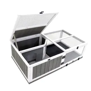 Wooden Reptile Cage 43.1"L*24"W*12.8"H, 2-Room Habitat with Acrylic Panels & 2 Waterproof PVC Trays, Thick Wire Lock Design for Tortoise Lizard Snake Indoor Outdoor Use, Two-Story Cages & Pens