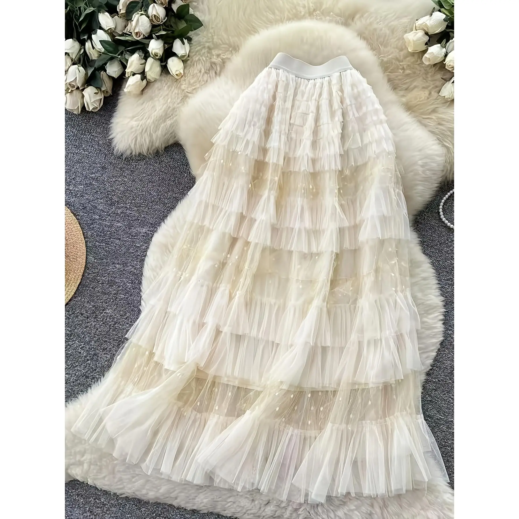 2026 Fairy Mesh Heavy-Duty Cake Skirt Slimming Long Skirt