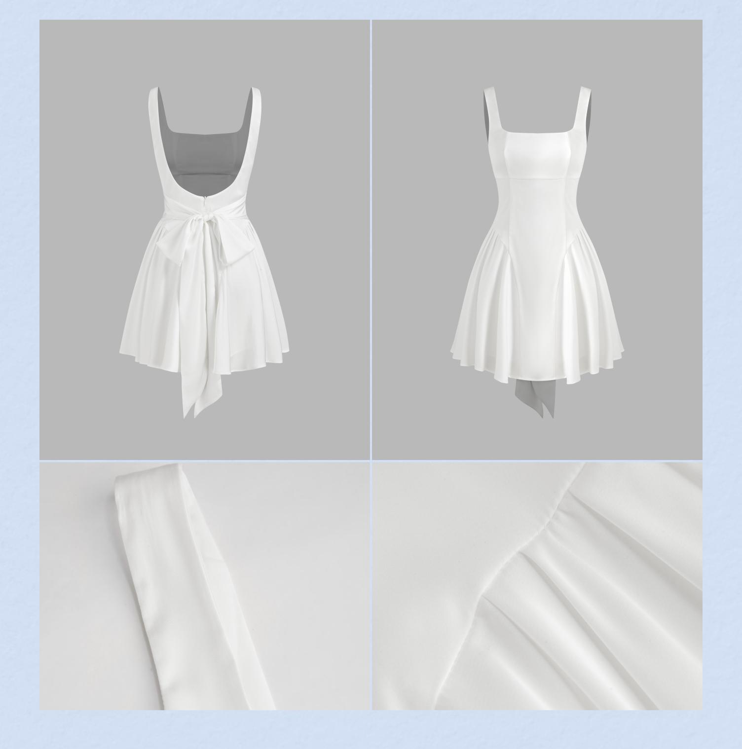 Cider [2 colors, size 0-10] Satin Square Neck Solid Ruffle Knotted Mini Dress