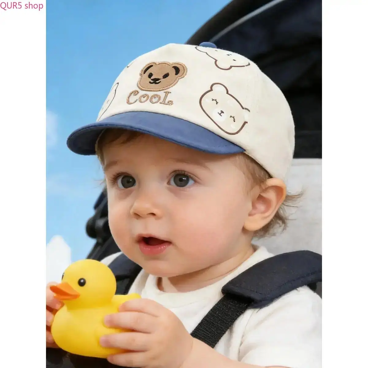 Cute Cartoon Bear Baseball Cap for Toddlers, Soft Brim Sun Hat Fit Baby Boys Girls 3-18 Months, Lightweight Breathable Kids Headwear Daily Outdoor Accessory