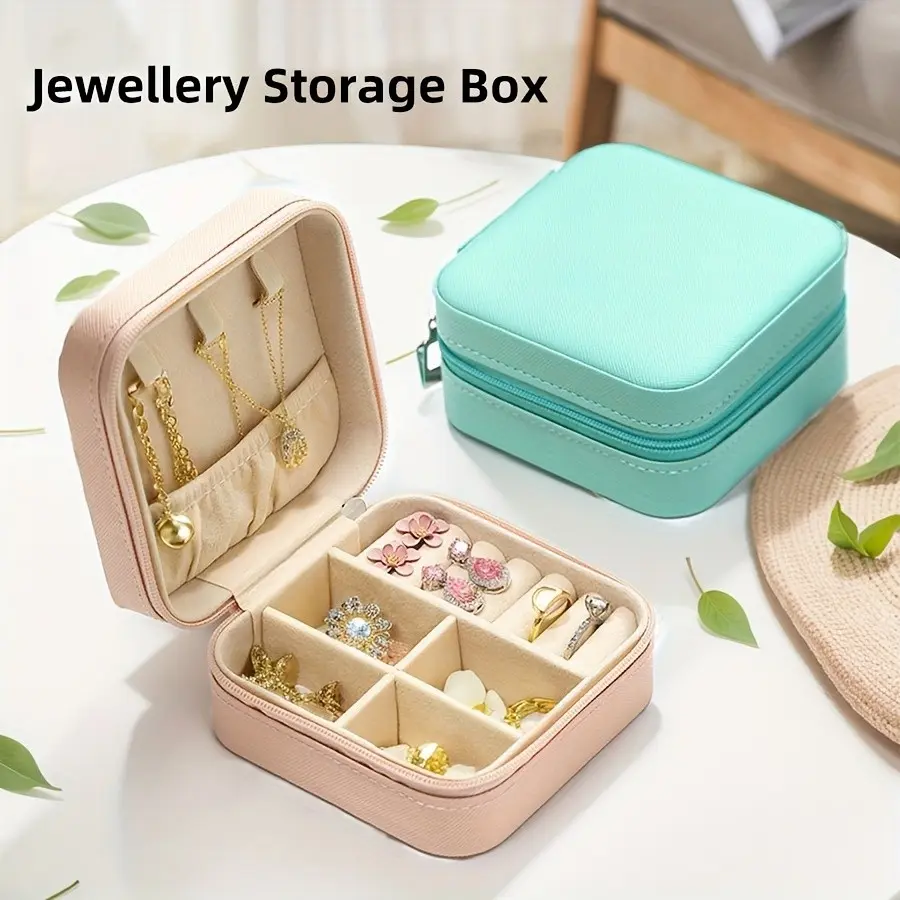 Mini Travel Jewelry Box, Bridesmaid Gift, PU Leather & Fabric, Small Storage Case, Women Girls Proposal Present, Organizer Bag