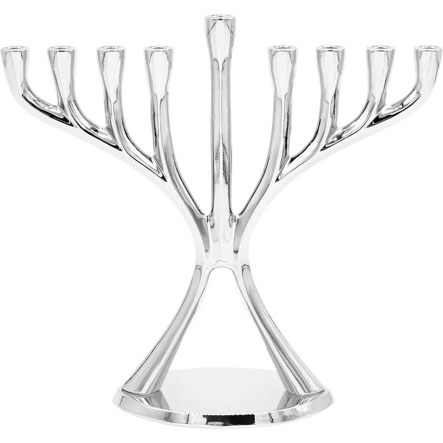 Silver Contemporary Hanukkah Menorah Full-Size 9 Inch Polished Non-tarnishing Holds Most Hanukkah Candles