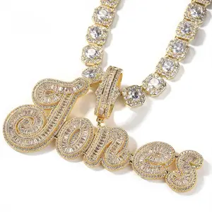 [ICE HUE] 18K Gold Vacuum Plated Copper DIY Encrusted Letter Pendant with 5A+ Sri Lanka Zircon Stitching, Statement Necklace, Gold Chain Necklace, Miami-Italy-Mexico & Micro Inspired Luxury Costume Jewelry, Daily Wear Suitable Gift Idea for Women,summervi