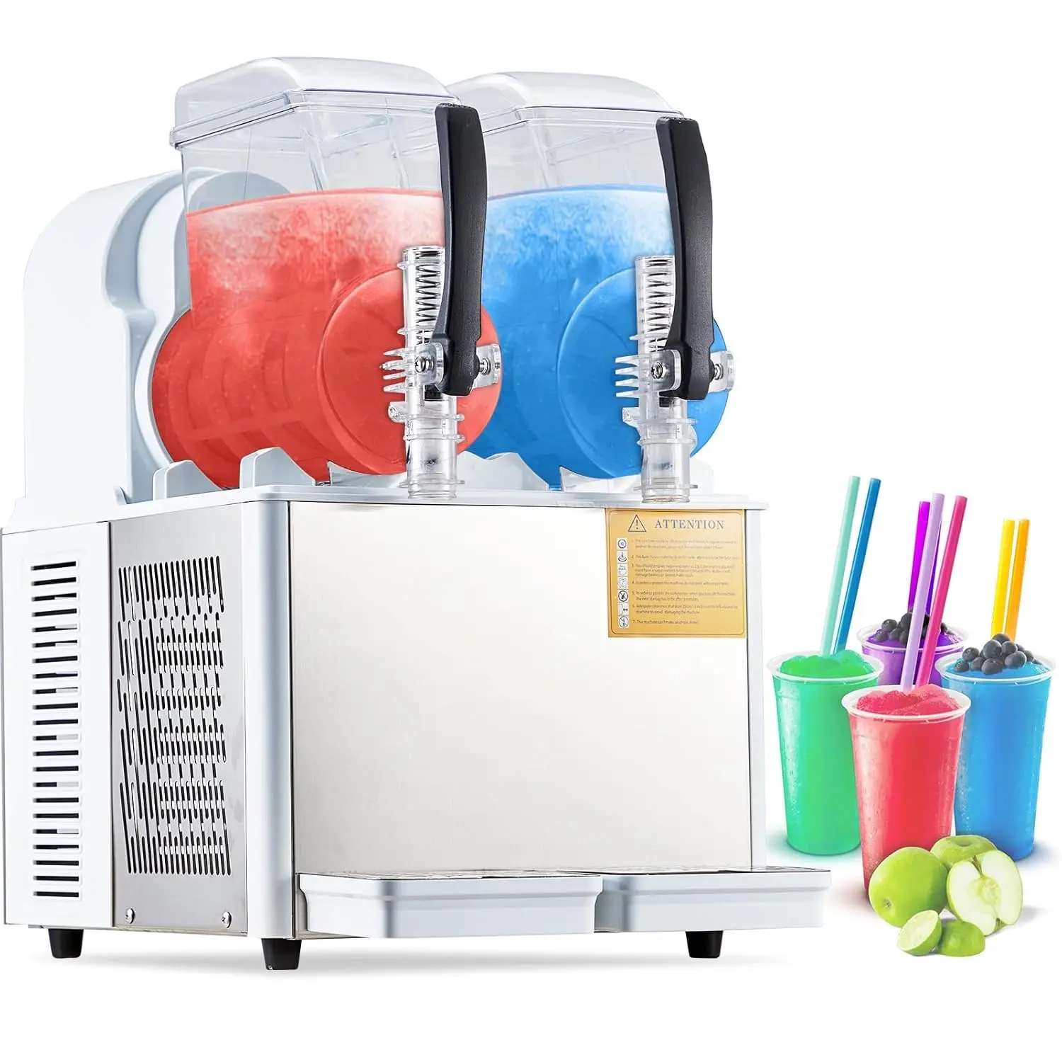 Garvee Commercial Slushie Machine & Frozen Margarita Maker - Dual Tank High-Capacity Design - Stainless Steel - For Bar/Cafe/Supermarket - 2.1 Gal/8L, 370W