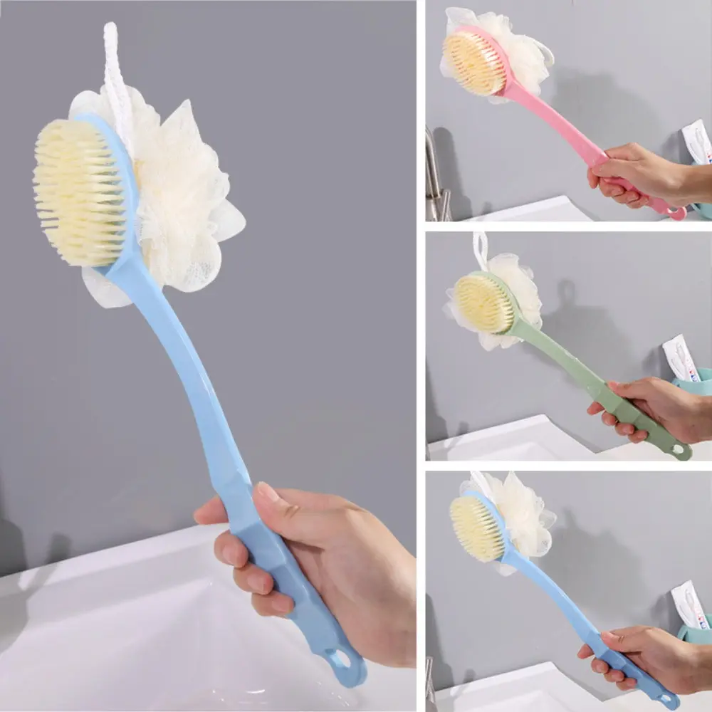 2-Sided Long Handle Bath Brush with Nylon Blend Soft Bristles, Japanese 2-in-1 Back Scrubber Body Shower Massager for Post-Sport Recovery (Sports & Outdoor Use), Two-Sided