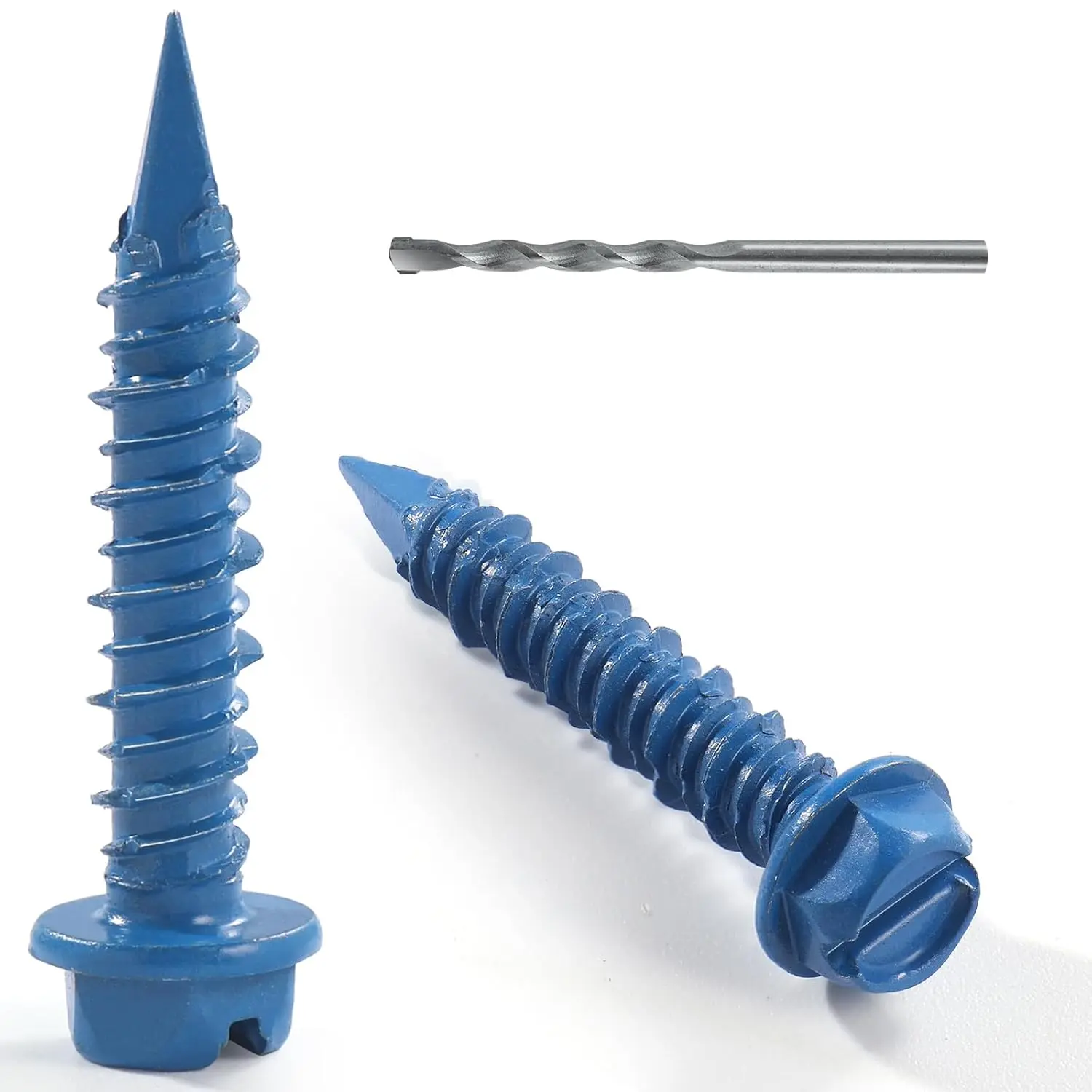 1/4 x 1-1/4 Inch 70 count Concrete Screws, Hex  Screws Anchor with Drill Bit, for Masonry, Block, Brick, Cement, Stucco,  Point