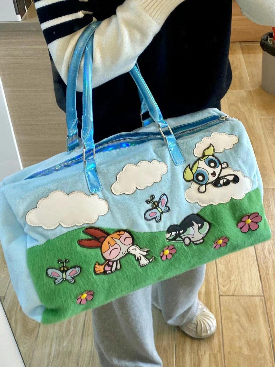 Large Capaci Plu Handbag Cartoon Animation Youthful Sle Soft Rabbit Fur Material Zipper Closure Casual Leisure Handbag