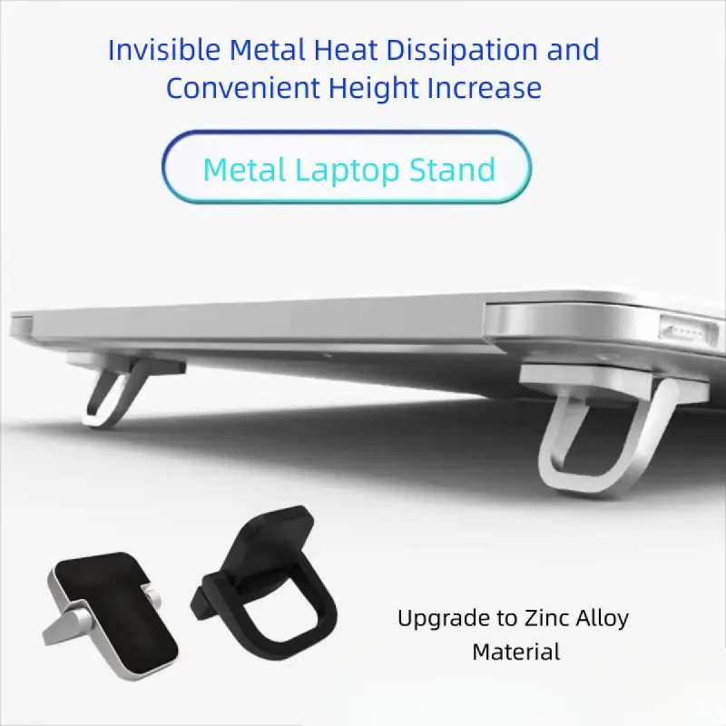 Alloy Laptop Stand, Invisible Adhesive Notebook Holder, Foldable Portable Riser, Keyboard Feet Support Stand, 1 Pair