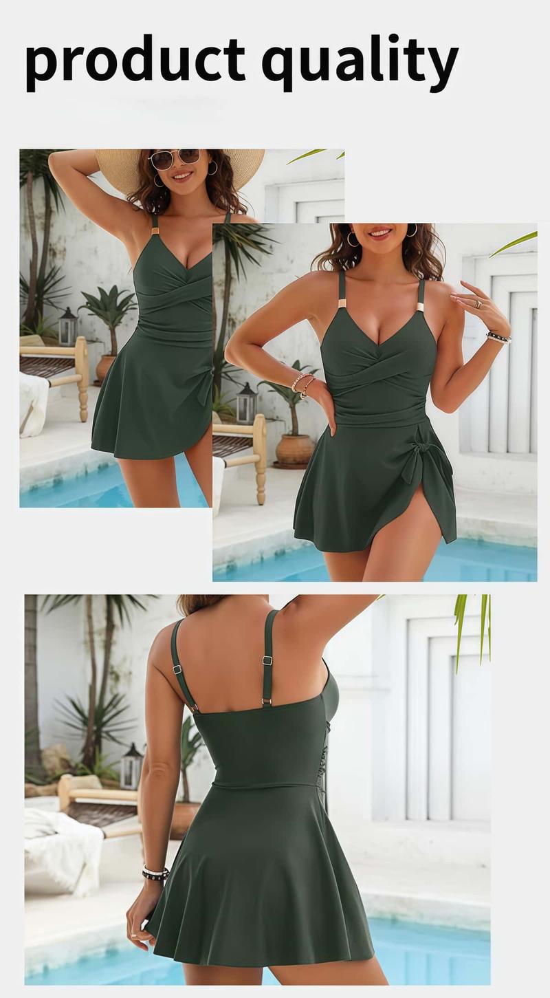 Womens One Piece Swim Dress Tummy Control Swimsuits Modest Bathing Suit Full Coverage Swim Skirt,Tankini Bathing Suit Stylish Beachwear