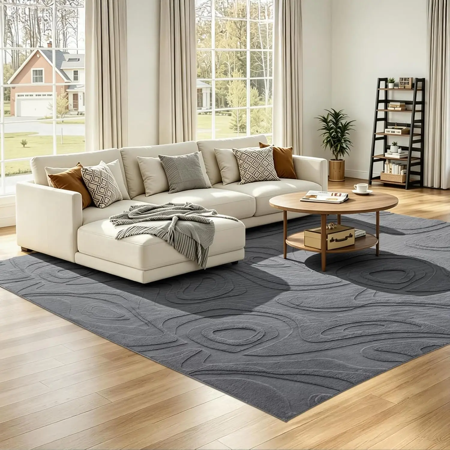 Washable Rugs 5'x7' Area Rugs for Living Room ,Ultra Soft Faux   Embossed Rug for Bedroom, Non Slip&Non-Shedding Low Pile Large Carpets for  Decor Gray