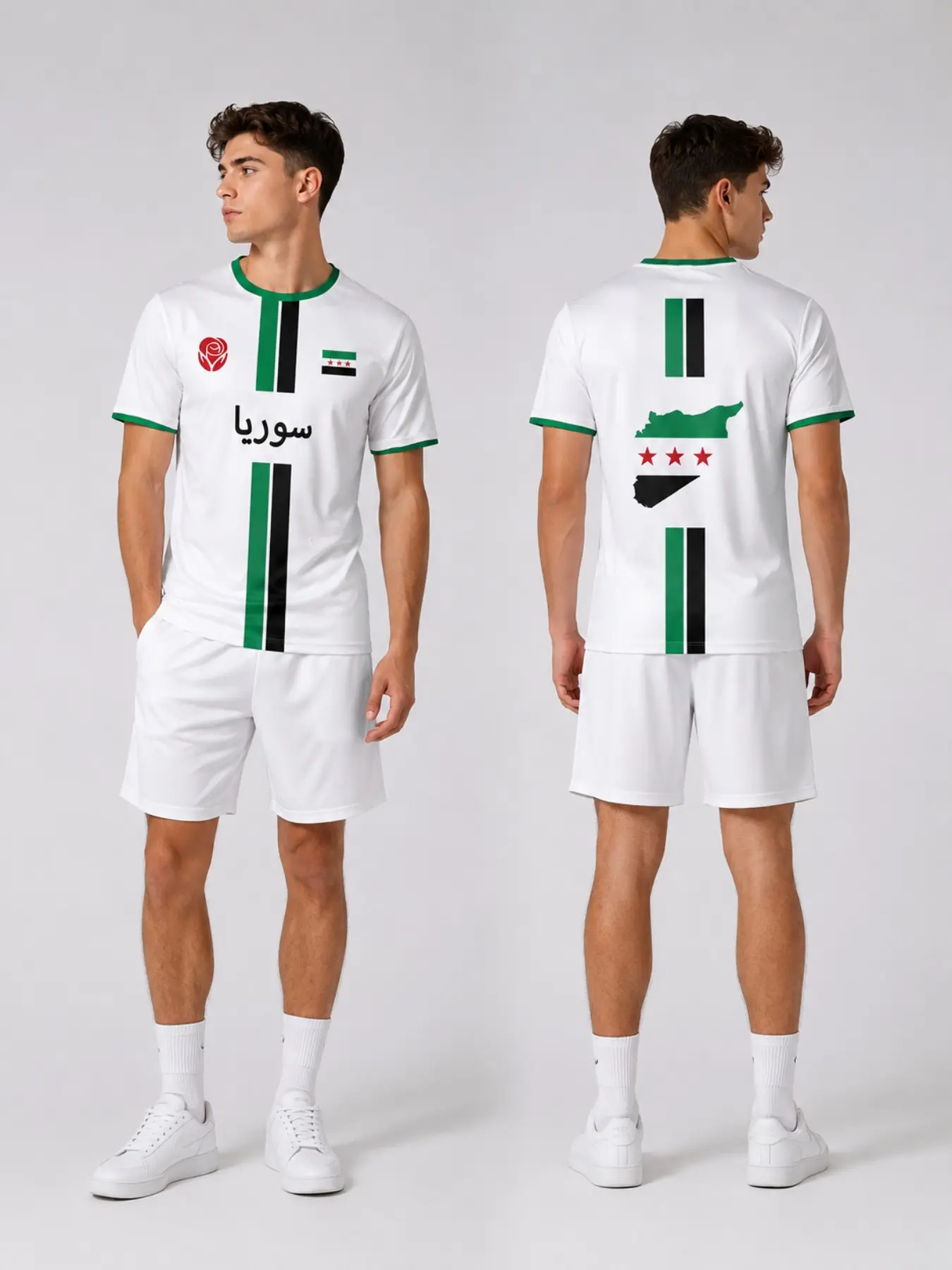 Syrian Flag Print Men's Sport T-Shirt, 3D Printed, Street Style Short Sleeve, Round Neck, Loose Fit, All Seasons, Casual Top