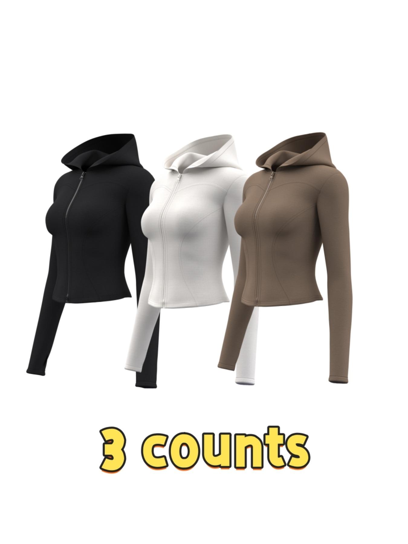 Women's Solid Zip Up Hooded, Sporty Long Sleeve Thumb Hole Outerwear for Yoga Gym Workout, Ladies Sportswear for All Seasons Yoga Jacket Top