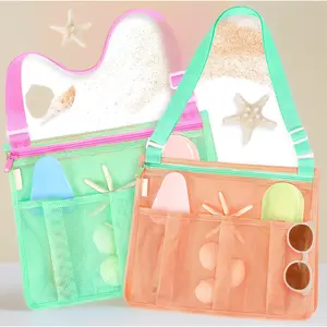Beach Toys Kids Mesh Beach Bags with Zipper, Seashell Collecting Crossbody Sand Toys Bag for Boys Girls Quick Dry Summer Pool Vacation Travel Essentials