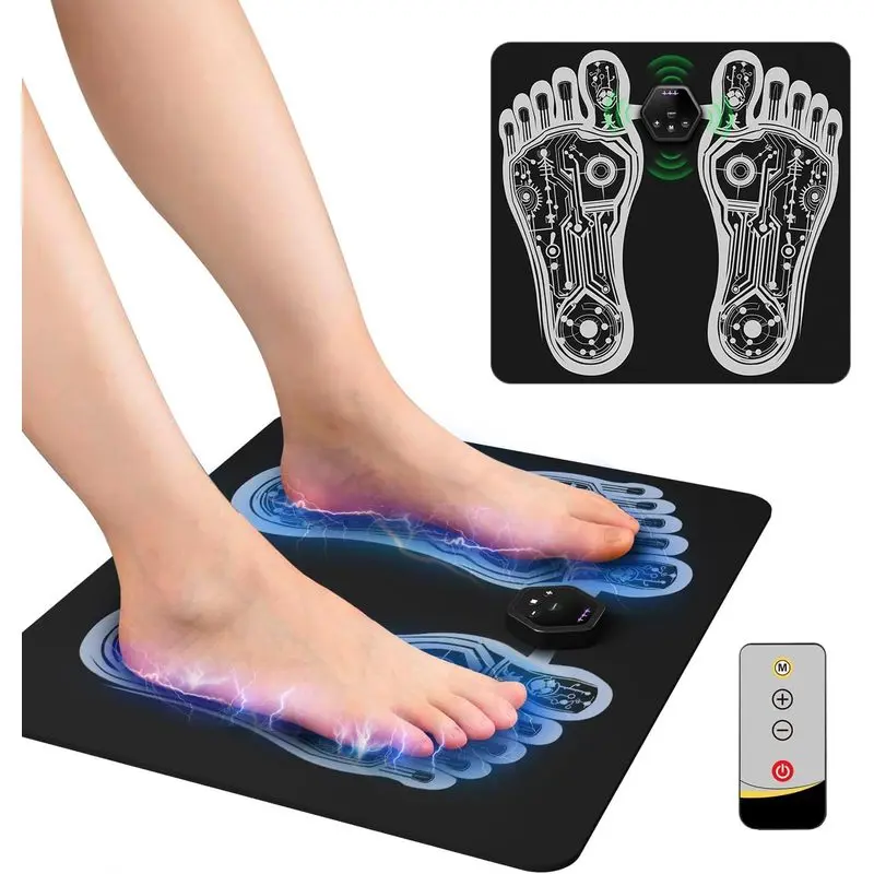 Foot Muscle Stimulator & TENS Machine with Remote Control for Pain Relief - Aids Neuropathy, Plantar Fasciitis, Circulation - Portable Folding Mat for Elderly, Home Use
