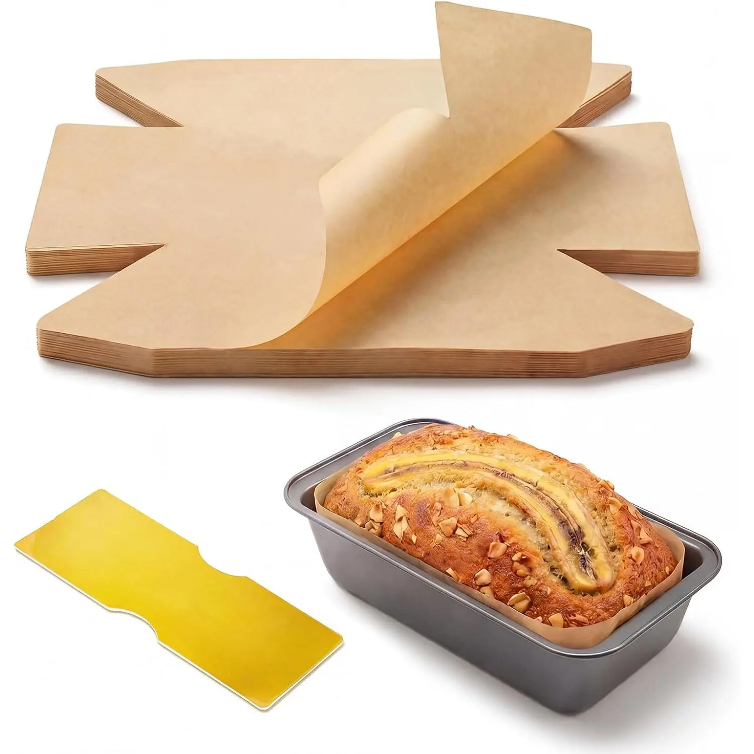 100 Pcs Loaf Pan Liners for Baking Bread 9x5 Inch, Bread Pan Liners with Cardboard Formers, Non-Stick Pre Cut Unbleached Parchment Paper for Loaf Pan
