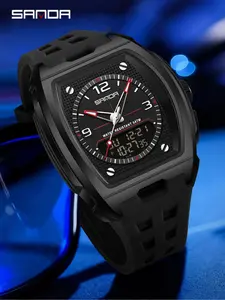 SANDA 5109 Sports LED Watch luxury for man Shockproof Multi functional Trendy Electronic Quartz Watch, Men's Sportive Analog-digital Quartz Watch, Fashionable Waterproof Watch with Luminous & Alarm & Calendar Function, with Box and Handline