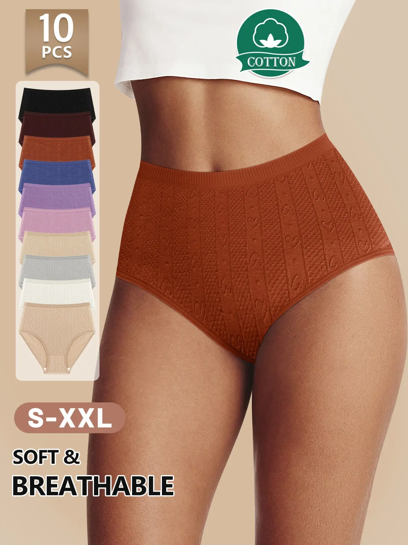 Morelect High-Waist Textured Women's Underwear Set, Soft Breathable Cotton, Comfortable Fit, Multi-Color Triangle Pants, Sizes S-Xxl