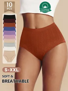 Morelect High-Waist Textured Women's Underwear Set, Soft Breathable Cotton, Comfortable Fit, Multi-Color Triangle Pants, Sizes S-Xxl
