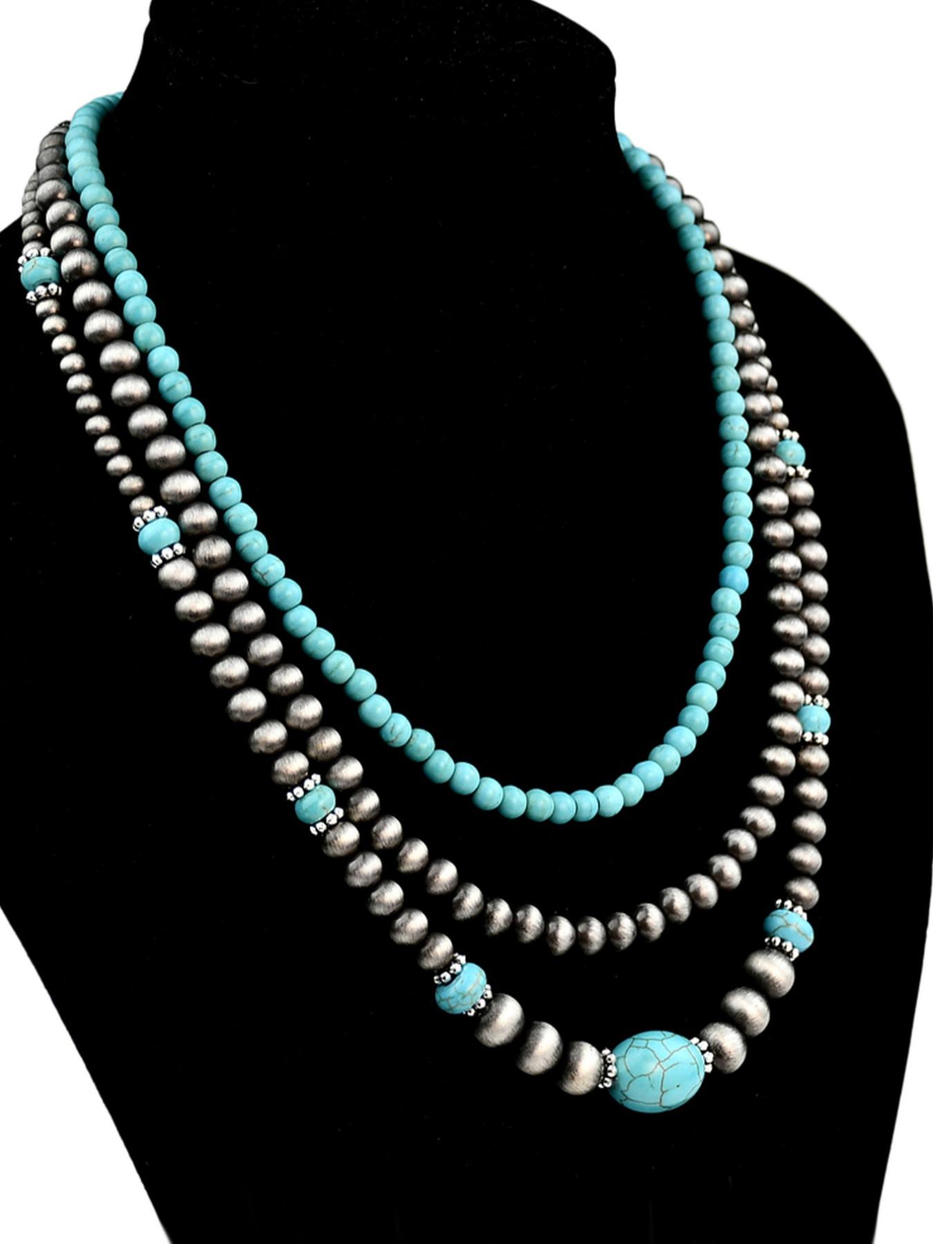 Vintage Turquoise Texture Beaded Necklace, Fashionable Adjustable Beaded Necklace for Women & Men for Party, Daily Clothing Decor, Trendy Clean Girl Jewelry for Birthday Gift, Adjustable Beaded Design