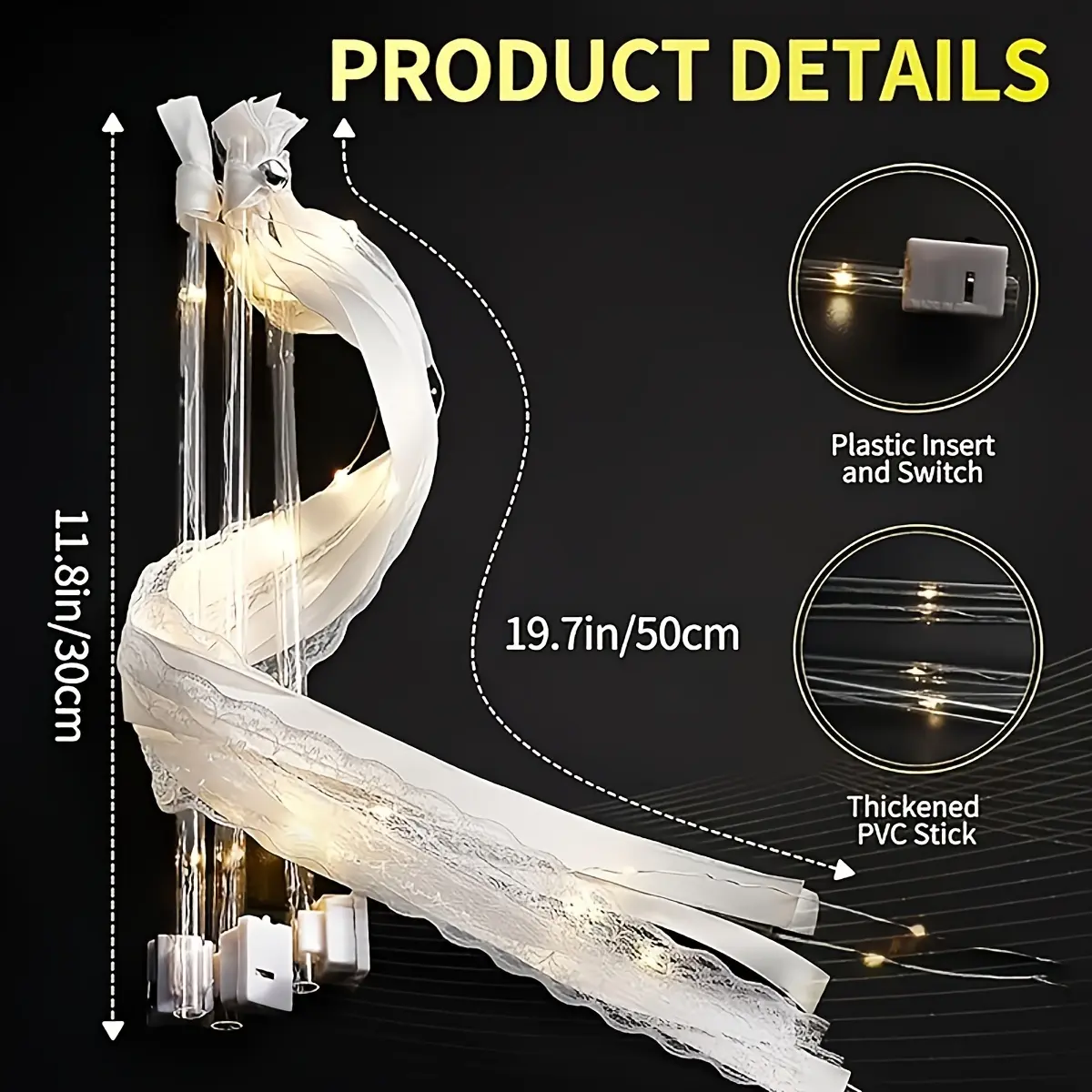 30Pack, LED Light Up Fairy Wands - Luminous Silk Ribbon, Wedding Bell Decorations, Wedding Sparklers, Birthday Party Essentials, Party And Wedding Decorations, Great For Weddings, New Year, Carnival, Concerts, Birthdays, Chrismate Decoration