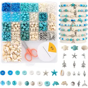 1900 PCS Ocean Beads for Jewelry Making, Shell Beads and Turquoise Style Beads with Pearl Beads, Starfish Shape Beads for Bracelets Necklace DIY Crafts