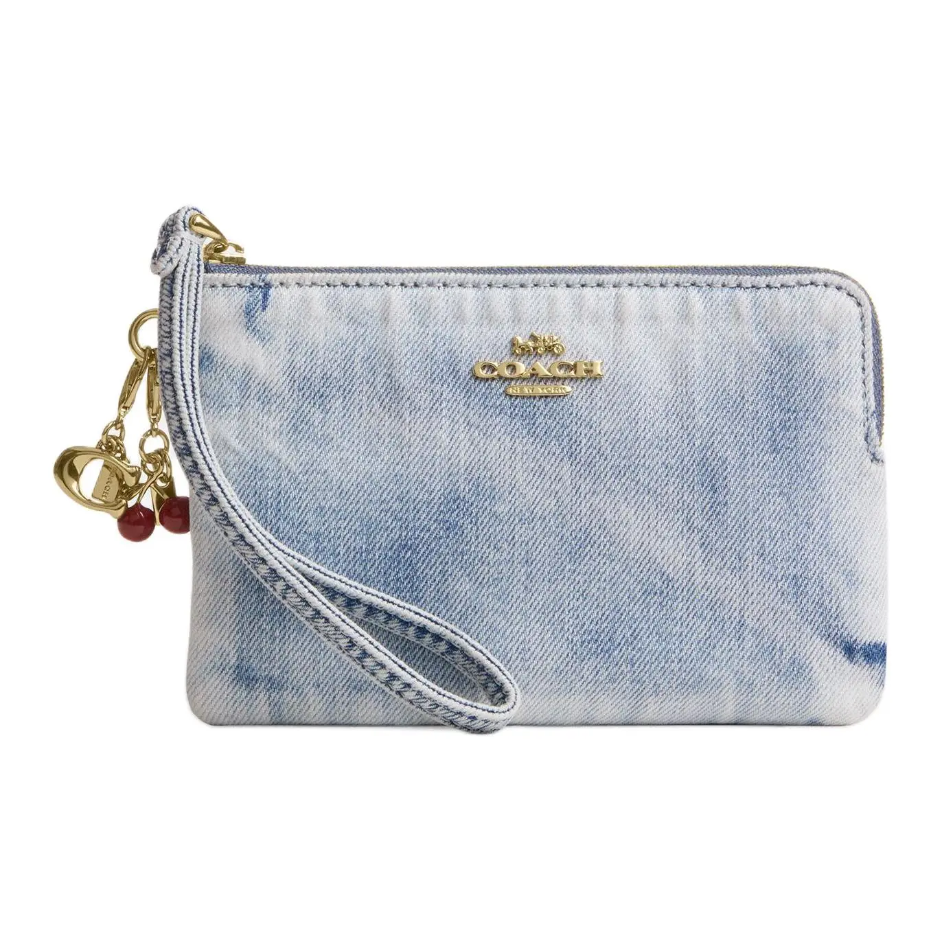 Women's COACH Vintage Love Charm Zippered Fabric Clutch Bag - Small Light Indigo Blue Elegant Fashion Trendy Clutch Bag, Vintage Purse