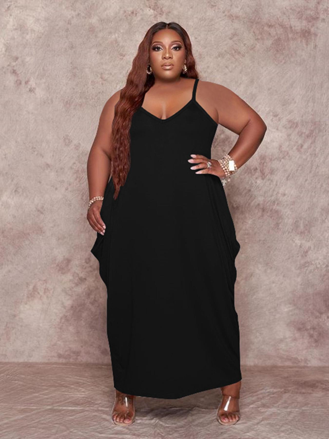 【Plus Size】 Cami Dress, Casual Chic Sleeveless Spaghetti Strap Long Dress for Summer, Women's Plus Clothing for Daily Wear, Womenswear