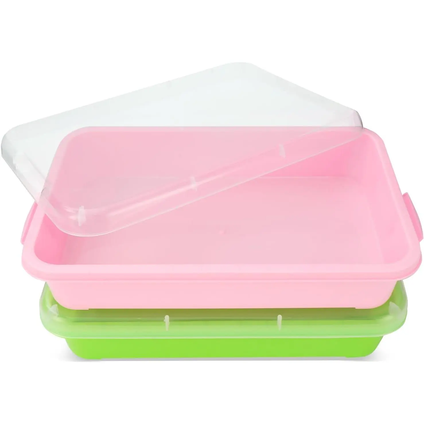 Sensory Bin Sand Tray with Lid 2 Pcs 15in Portable Sandbox Toy Large Plastic Tray for Kids 3-6 Fill with Sand, Water, Beads, and More (Pink + Green)fidget toys