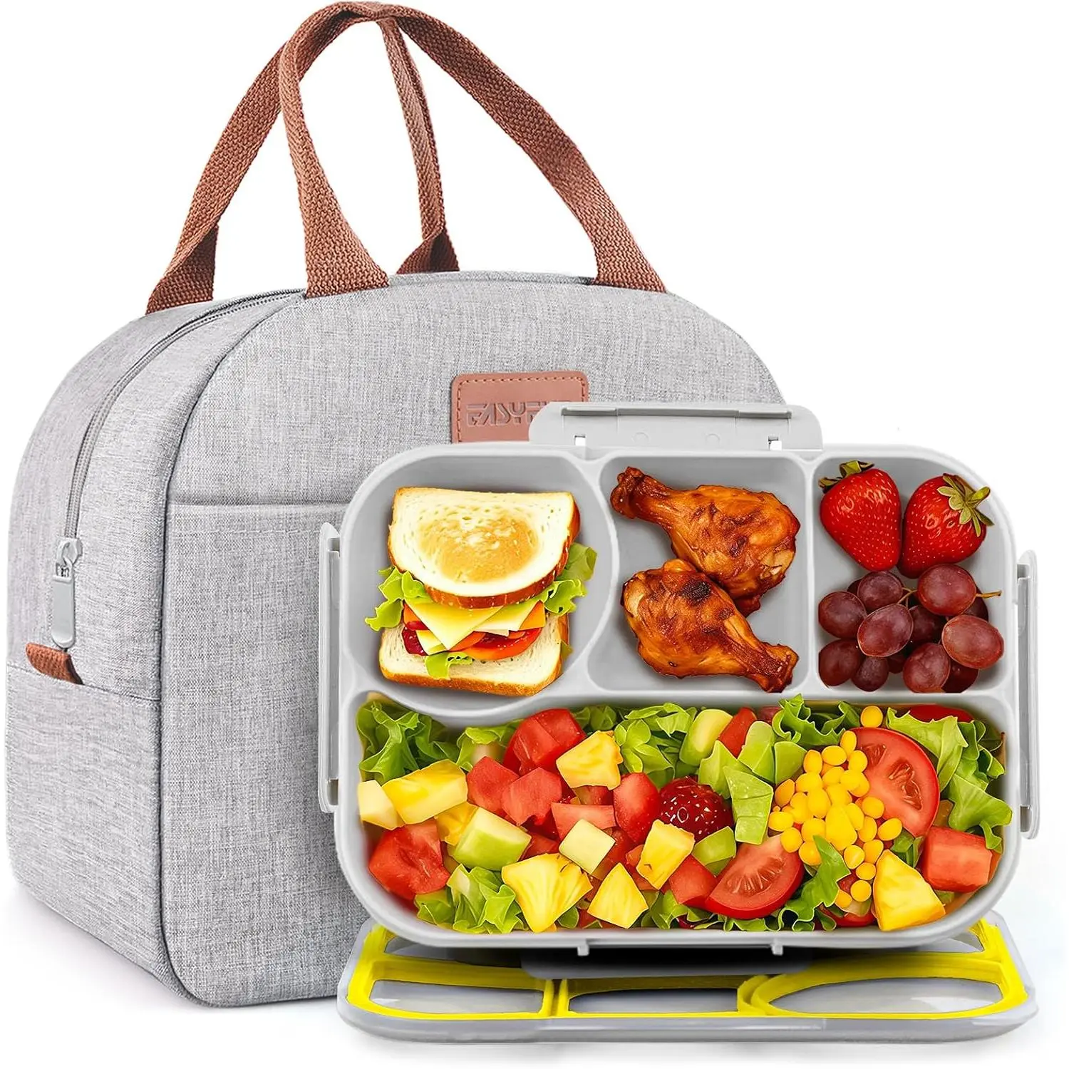 Lunch Box Set Bento Box, 4-Compartment Lunch Containers,High Capacity Lunch Tote Bags for Work, Travel, Outdoor (Grey)