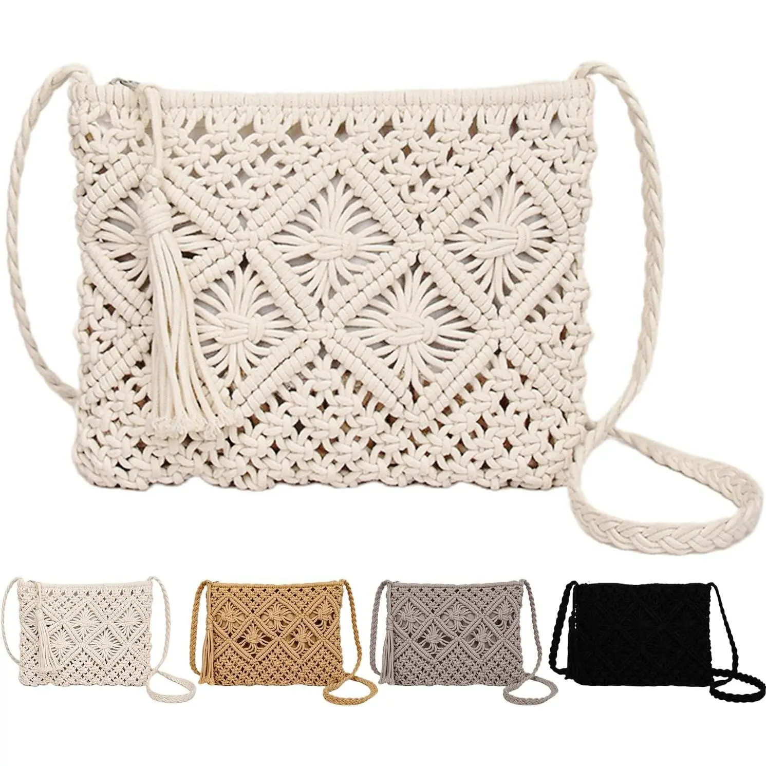 Crochet Summer Purse for Women Crossbody Woven Bag, Small | Soft Crochet Knitted, Macrame Purse, Summer Beach Travel  Outfits, Boho Style, Woven Clutch, Spring Purse