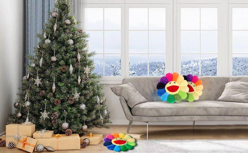 17" Smile Face Flower Plush Pillow Rainbow Chair Decoration Festive Toy Stuffed Doll Sleep Cushion Mat Home Sunflower Sofa Floor Pillow for Kids Relaxation Gift - Christmas Gift Set Christmas Decorations