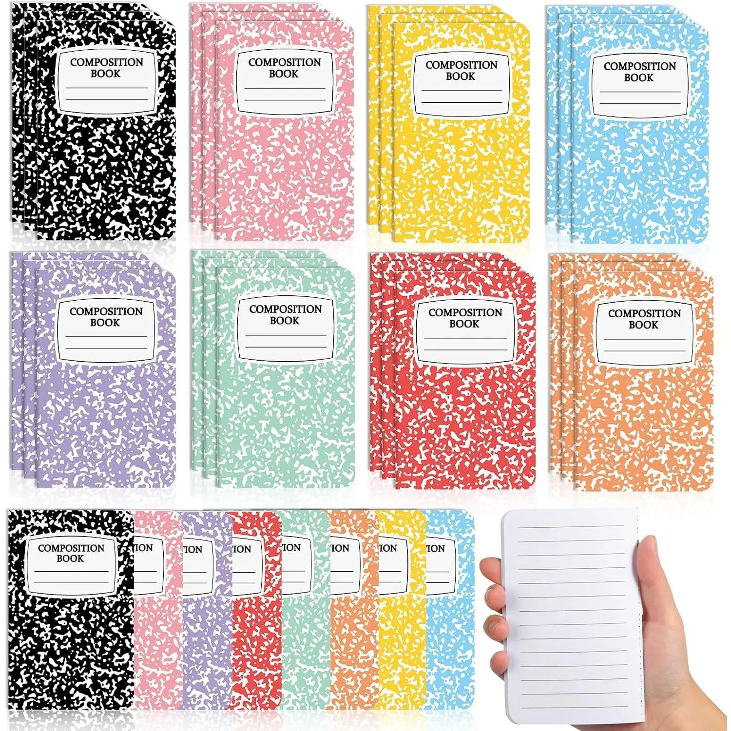 24 Pack Mini Composition Notebook Composition Books Bulk  to School  Favor Colorful Small Pocket Size Cute Journal Notebooks for Students Teachers Employee Team Office College 5x3 Inch