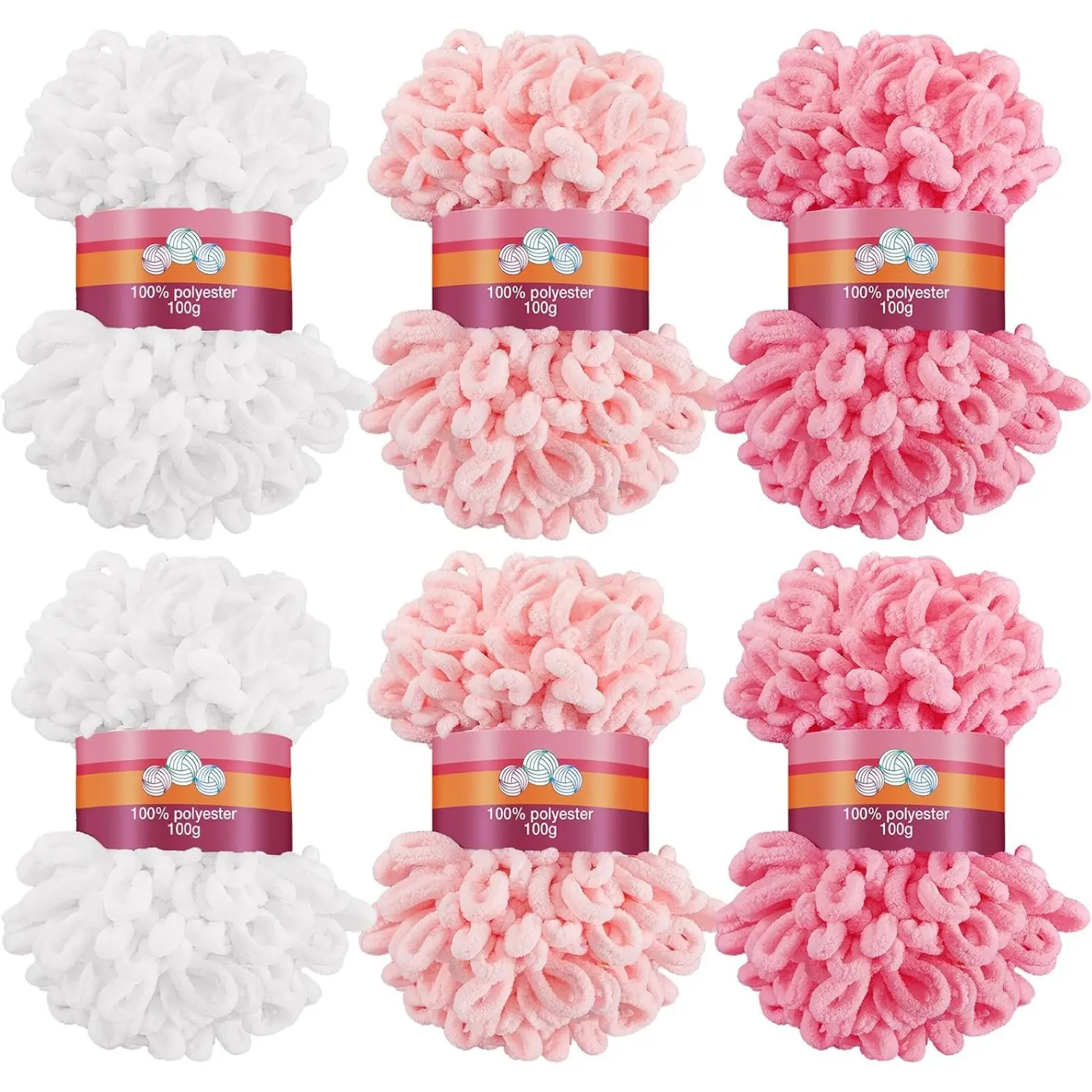 6 Pack Finger Loops Yarn Bulk Soft Chunky Yarn 600g 6 Skeins for DIY Beginners Knitting No Needles or Hooks